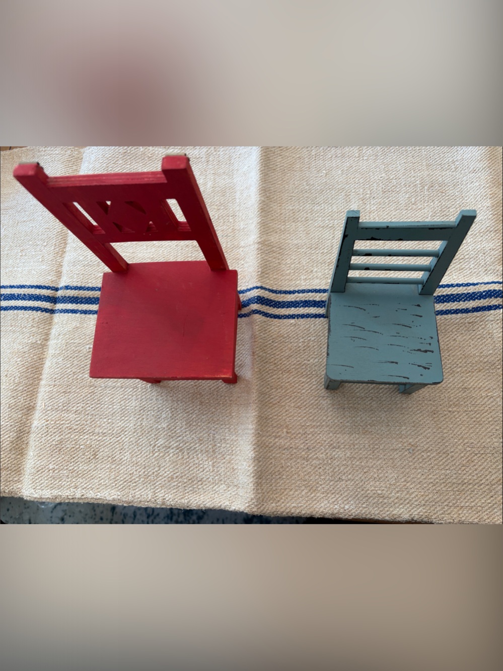 Set of Two Mini Wooden Chairs - Red and Blue